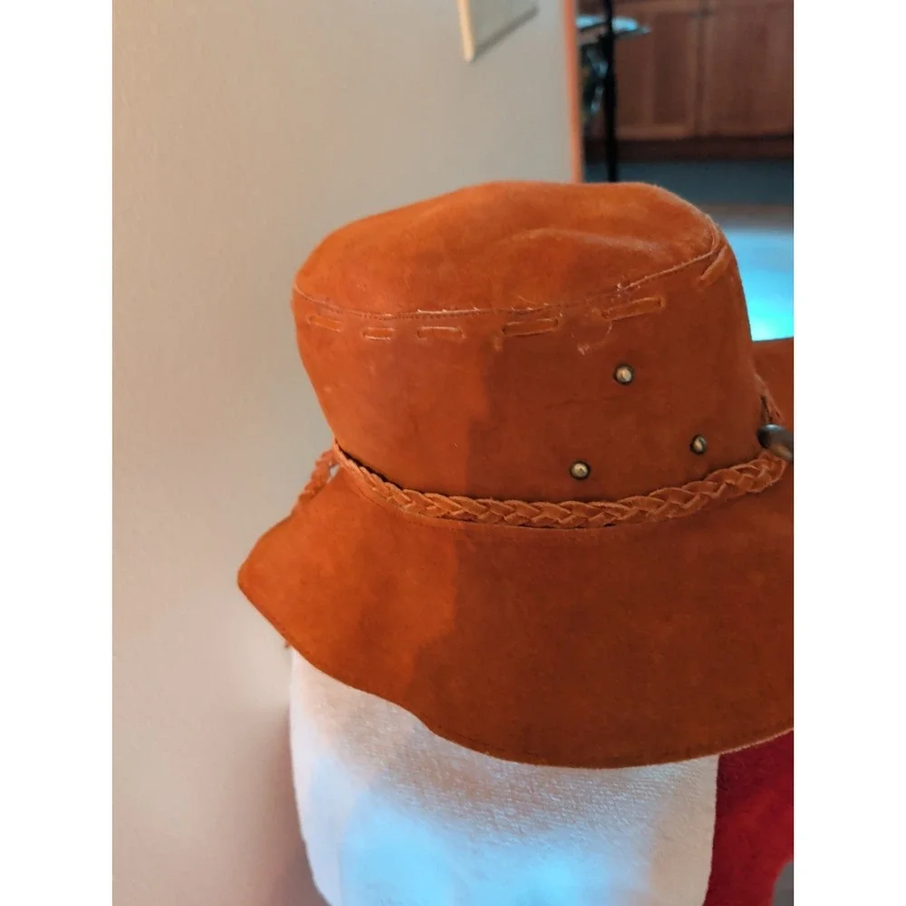 Vintage Floppy Suede Leather Hat hippie boho Brown Large.